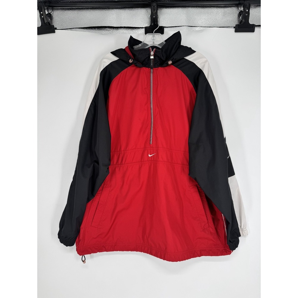 Vintage Y2K Nike Windbreaker Jacket Grey Tag Red Black Mens XL 1/4 Zip Pullover